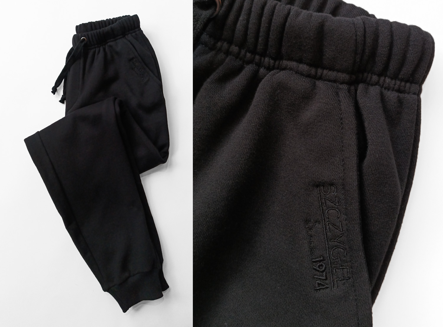 Czarne męskie spodnie dresowe z haftowanym logo Szczygieł