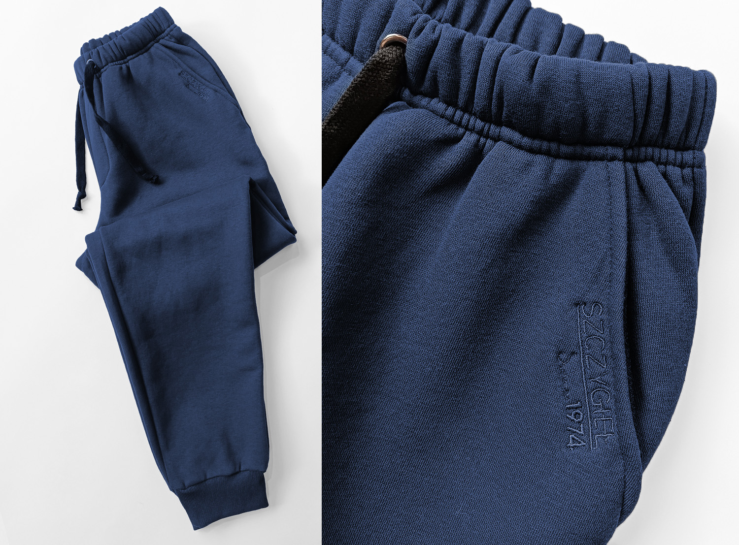 Granatowe męskie spodnie dresowe z haftowanym logo Szczygieł