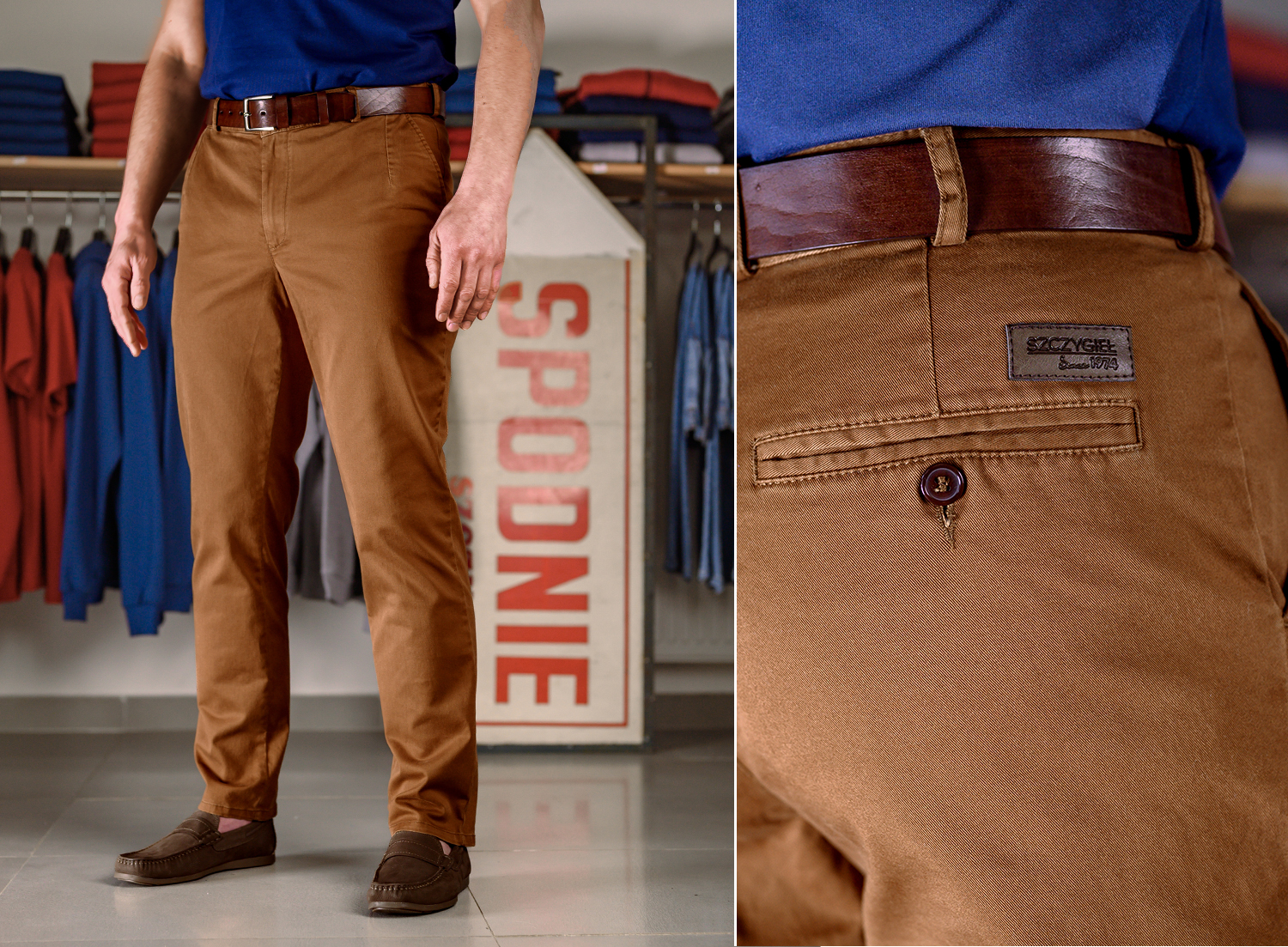 Męskie spodnie bawełniane brązowe, klasyczny fason