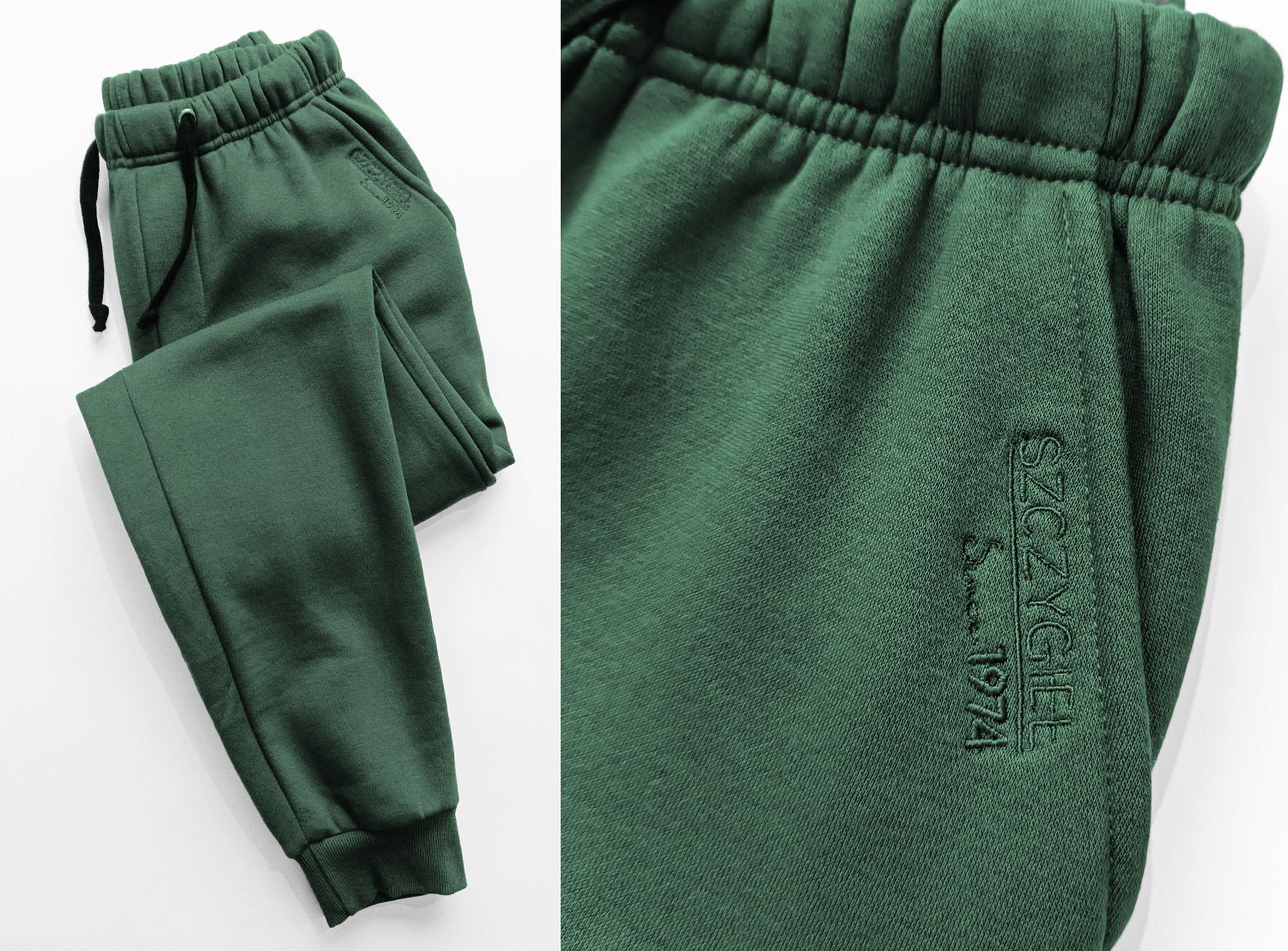 Zielone męskie spodnie dresowe z haftowanym logo Szczygieł